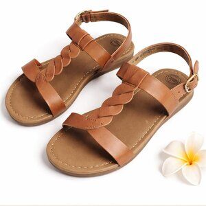 Wonder Nation Brown Braided Gladiator Sandals Girls Size 3 Ankle Strap Flat Shoe